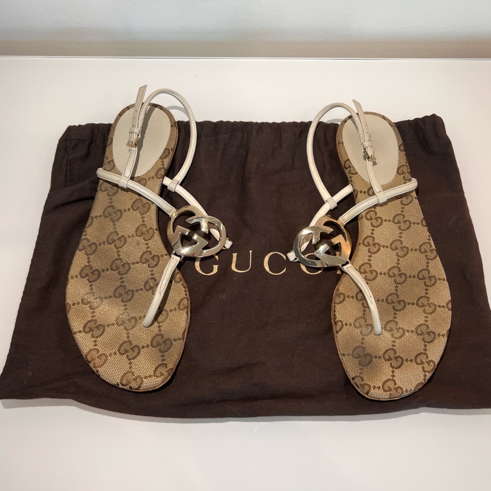Authentic Gucci Double G heart Sandals